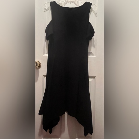 Torrid Midi Cold Shoulder Dress Black Handkerchief/Hanky Hem Strappy V-Neck Boho - Picture 5 of 13